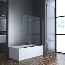 Boromal - Duschwand für Badewanne Schwarz 120x140cm 3-teilig Faltbar Duschabtrennung, Falttür Glas Duschtrennwand Badewannenwand, Badewannenaufsatz