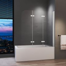 Boromal - Duschwand für Badewanne 130 x 140 cm Silber 3-teilig Faltbar Duschtrennwand Duschabtrennung mit 5mm Nano Glas