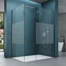 Duschwand für Dusche Duschabtrennung 120x120cm mit 2 festen Seitenelementen 8mm ESG-Sicherheitsglas Walk-In Dusche Milchglas Streifen