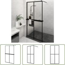 The Living Store Duschwand mit Ablage für Walk-In-Dusche Schwarz 118x190 cm esg - Duschwand - ESG-Glas - Aluminium - Dusche - Walk-In-Dusche