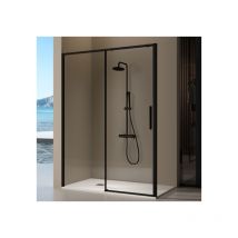 Duschwand mit Schiebetür DELTA schwarz - Glas 6 mm / 109-110 cm