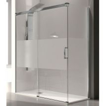 Duschwand mit Schiebetür glasé chrom und Sichtschutz- Glas 8/6 mm / 175 cm mit Seitenstück: 76 - 79 cm