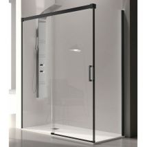 Duschwand mit Schiebetür glasé schwarz - Glas 8/6 mm / 180 cm mit Seitenstück: 66 - 69 cm
