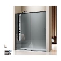 Duschwand mit Schiebetür luna Schwarz - Glas 8mm in Parsol Grau / 120 cm Seitenstück : 76.5 - 79 cm