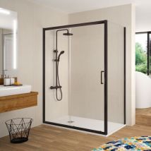 Duschwand mit Schiebetür bella - Glas 6mm schwarz / 120 cm mit Seitenstück: 67 - 69 cm