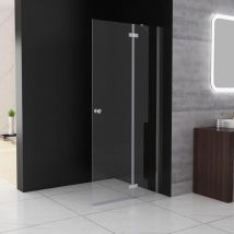 Duschwand Walk in Dusche Pendeltüren Duschabtrennung mit Festteil Glas und Scharnier Drehtür Nischentür Sicherheitsglas Duschtrennwand, 100x195 cm
