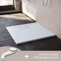 Sonni - Duschwanne 90x90cm Rechteckig Rutschfest mit Ablaufgarnitur Weiß smc Duschtasse