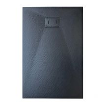 Duschwanne aus SMC-Glasfaser mit Steinoptik, Höhe von 2,6 cm und inkludierter Ablauf 70x100 schwarz