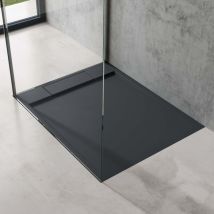 Duschtasse Duschwanne 80x100x4 flach Mineralguss in Anthrazit inkl. Ablaufgarnitur AL02 DIN-Anschlüsse für bodenebene Montage geeignet Geoma04