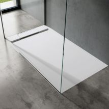 Duschtasse Duschwanne 75x100x4 Flach Mineralguss In Weiß Din-anschlüsse Für Bodengleiche Montage Geeignet Geoma04 - Doporro