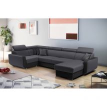 Lisa Design - Dustin - wohnlandschaft u-form beidseitig montierbar - 7 sitzplätze - schlaffunktion mit kästen - verstellbare kopfstützen - schwarz /