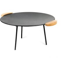 Wiltec - Dutch Oven Plaque Gril de Barbecue Ø44cm Ronde Fonte Poignées en bois Jeu 2 Pieds 20cm et 32cm Plancha bbq Cuisson Poêle Grillade Jardin
