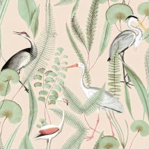 Dutch Wallcoverings - Papel pintado Flamingo color crema y menta