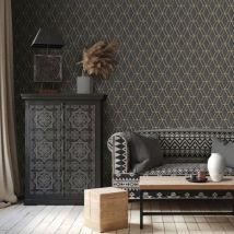 Dutch Wallcoverings - Papier peint avec motif hexagonal Noir et doré