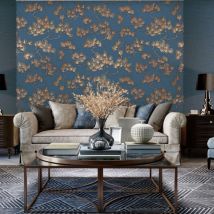 Dutch Wallcoverings - Papier peint Motif avec pins Doré et bleu