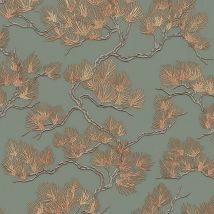 Dutch Wallcoverings - Sage Copper Pine Tree Wallpaper Textured Embossed Metallic Paste The Wall Vinyl