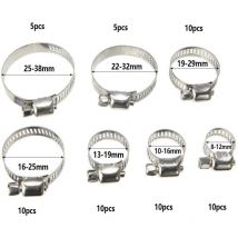 Mezheng - dxia 60 Pièces Collier de Serrage, Ajustable en Acier Inoxydable Tuyau Pinces Clips Fixation,8-38mm Assortiment de 7 Tailles pour Famille