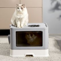 Bac Litière Chat Pliable Maison de Toilette Chat Fermée avec zone de chatouillement+ pelle à litière 50.8×40×37cm Gris