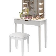 Dyhome Coiffeuse Avec Miroir, Tabouret De Toilette, Ensemble De Coiffeuse Avec 6 Ampoules, Blanc