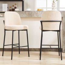Dyhome - Tabouret de cuisine set de 2 avec dossier et repose-pieds, tabourets de cuisine en tissu Hauteur d'assise 71 cm, beige