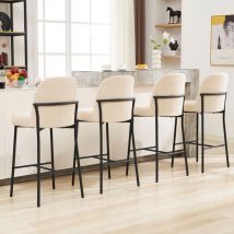 Tabouret de cuisine set de 4 avec dossier et repose-pieds, tabourets de cuisine en tissu Hauteur d'assise 71 cm, beige - Dyhome