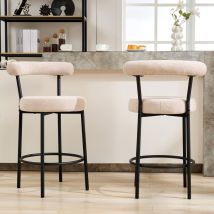 Tabourets de bar Lot de 2, tabourets de cuisine hauts avec dossier et repose-pieds en métal 71 cm Tabouret de bistrot blanc - Dyhome