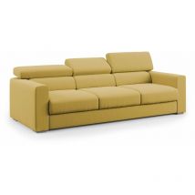 Dylan Canapé avec pouf extractible à 3 assises en tissu effet coton imperméable T13 240 cm jaune