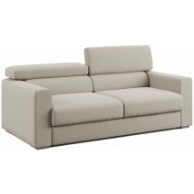 Divani.store - Dylan Canapé avec pouf extractible en tissu effet coton imperméable T13 188 cm creme