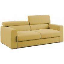Divani.store - Dylan Canapé avec pouf extractible en tissu effet coton imperméable T13 188 cm jaune