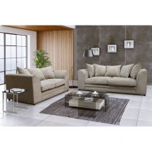 Luxury Life - Dylan Jumbo Cord and Crushed Velvet Fabric Sofa Set (Beige Smooth Velvet, 2 Seater)
