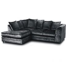 Dylan Crushed Velvet Fabric 4 Seater L-Shape Corner Sofa in Black (Left Hand Corner)