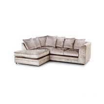 Luxury Life - Dylan Crushed Velvet Fabric 4 Seater L-Shape Corner Sofa in Mink (Left Hand Corner)