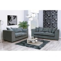 Dylan Jumbo Cord and Crushed Velvet Fabric Sofa Set (Grey Smooth Velvet, 3 Seater)
