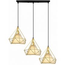 Wottes - Vintage Hanging Lamp Adjustable Ceiling Pendant Light Diamond Cage Chandelier 3 Lights - Gold