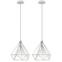 Wottes - E27 Lampes Suspensions Moderne Lustre Suspension en Métal et Tissu Plafonnier Eclairage Forme Diamant Ø20CM Blanc - 2Pcs