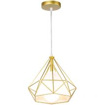 Lustre Suspension Vintage Rétro Industrielle Plafonnier Luminaire Cage Diamant en Métal E27 40W Doré 1PCS