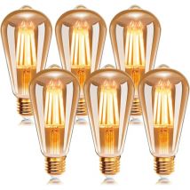 LED-Glühlampe, E27, ST64, 6 w, 2200 k, Warmweiß, Retro-Edison-Vintage-Glühbirnen, antike Lampe, 540 lm, entspricht einer 48-W-Glühlampe, 6 Stück