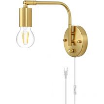 E27 Wall Light with Switch and Plug, Adjustable Gold and Metal Wall Lamp, Bedside Reading Lamp with Cable, Retro Industrial Indoor Lamp for Living