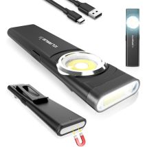 E5 Mini Flat EDC Lampe de poche Rechargeable USB C,470 Lumens Cob Lampe de travail avec base magnétique et clip de boucle. Convient pour l'entretien,