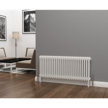 Eastgate - Lazarus Steel White Horizontal 3 Column Radiator 500mm h x 1177mm w - Dual Fuel - Thermostatic - White