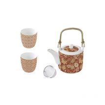 Easy Life - coffret theiere 60CL av/filtre inox + 2 gobelets 16 cl en porc. fleurs 1220492