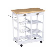 Easycomfort Carrello Da Cucina Con Cassetti E Portabottiglie Legno E Bianco - Bianco