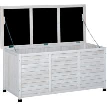 Easycomfort Panca Contenitore In Legno Di Abete, Cassapanca Da Esterno Con Piedini Antiscivolo 127x56x60cm, Bianco