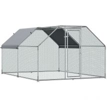 Easycomfort recinto gabbia per galline da esterno in metallo galvanizzato, porta con blocco e sezione con tessuto oxford, 280x380x195 cm, argento