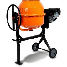 Eberth - 140L Bétonnière essence mobile, moteur essence 6,5 cv, 4 temps, châssis, tambour et couronne dentée en acier, volant blocable, large
