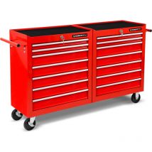 Eberth - Carro de Taller, Carro de Herramientas vacío, 14 cajones, de Metal con Doble Pared, Recubierto de Polvo Rojo, asa de dirección, Carro de