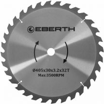 Eberth - Lame de Scie Circulaire en Acier avec Dents en Carbure pour la Coupe du Bois (Diamètre 405mm, Alésage 30mm, Épaisseur de la Lame 2.2mm,