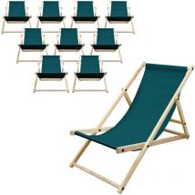 Ecd Germany - 10er Set Liegestuhl klappbar Dunkelgrün, Holz, verstellbare Rückenlehne, 3 Positionen, bis 120kg, Sonnenliege Gartenliege Strandliege