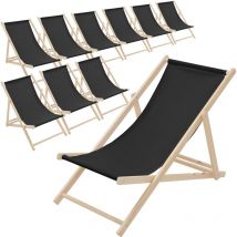 10er Set Liegestuhl klappbar, Schwarz, Holz, verstellbare Rückenlehne, 3 Positionen, bis 120 kg, Sonnenliege Gartenliege Strandliege Strandstuhl