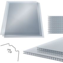 14x Lastre a Doppia Parete Policarbonato 4mm 121x60,5cm 10,24m² 50x Morsetti + 50x Clip a z Resistenti agli Urti e ai Raggi uv Lastre Alveolari
